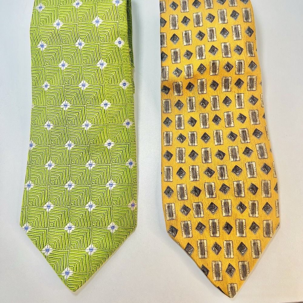 Robert Talbott Vintage Neck Ties Floral Bright Green Yellow 100% Silk Lot of 2